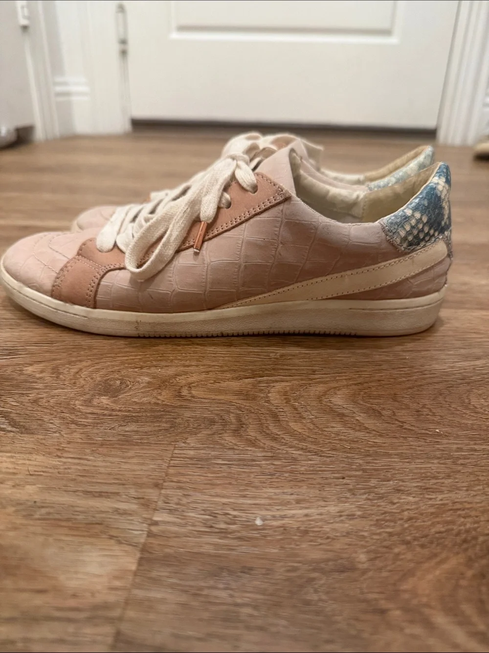 Dolce Vita Pink Croc-Embossed Sneakers with Blue Snake Heel Accent